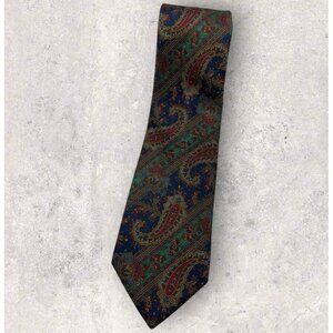 LANVIN Silk Tie CANADA Navy Burgundy Green Paisley W:3.6" EUC